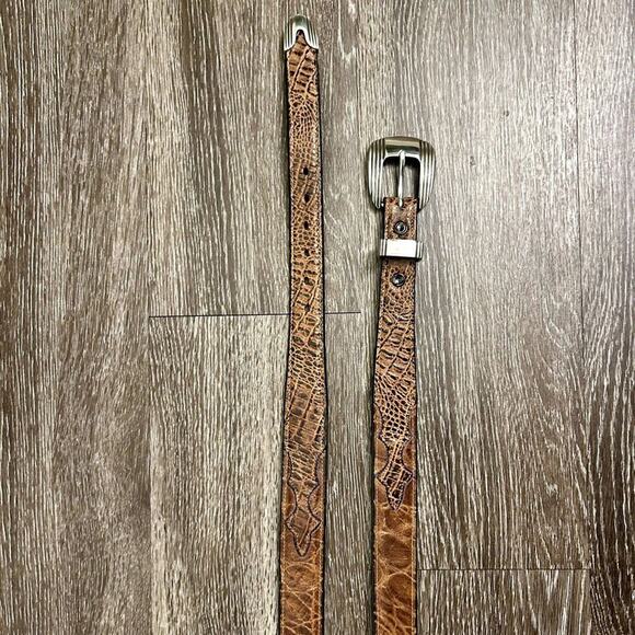 James Culver Handmade Leather Belt Brown Exotic Silver Tone Western Vintage main image 7